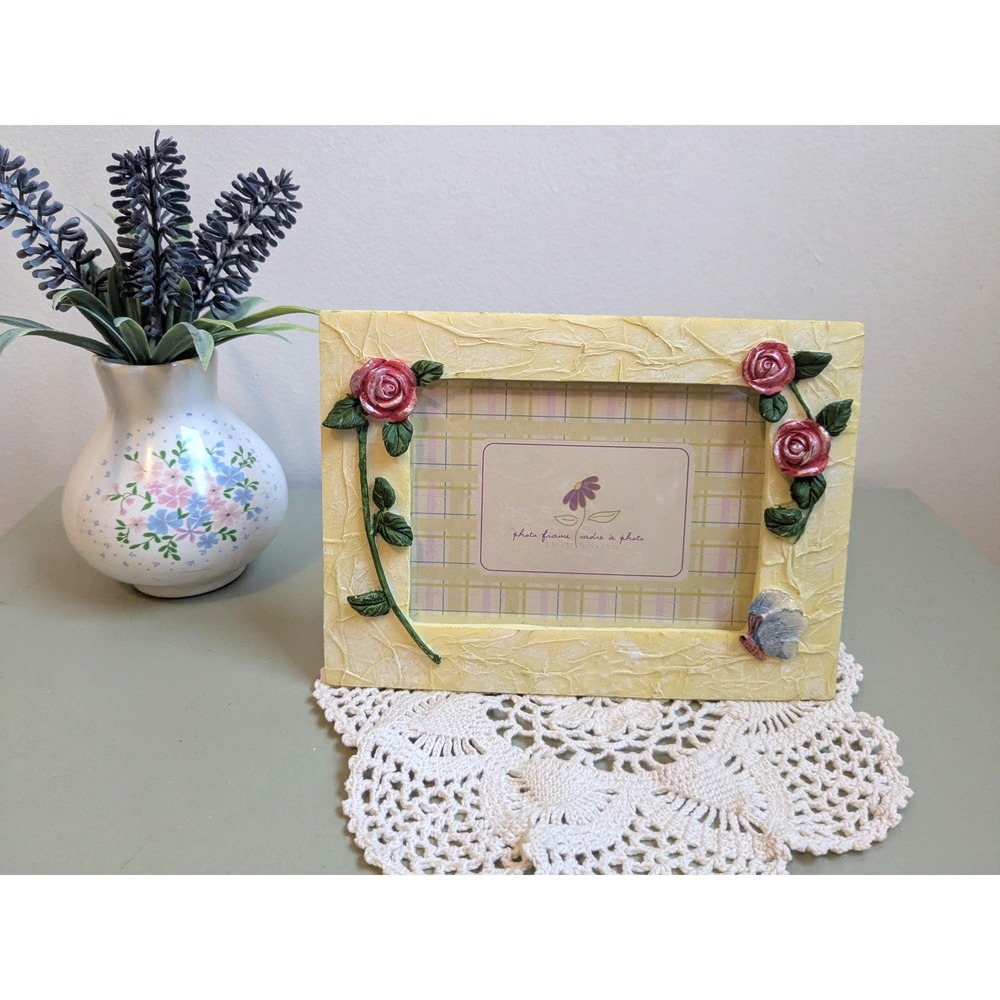 Vintage Rose Photo Frame Cottagecore Butterfly Floral Picture Frame 5x6.5